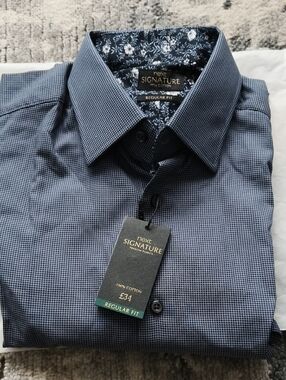 NEXT Signature Men's Regular Fit Blue Micro-Check Cotton Shirt